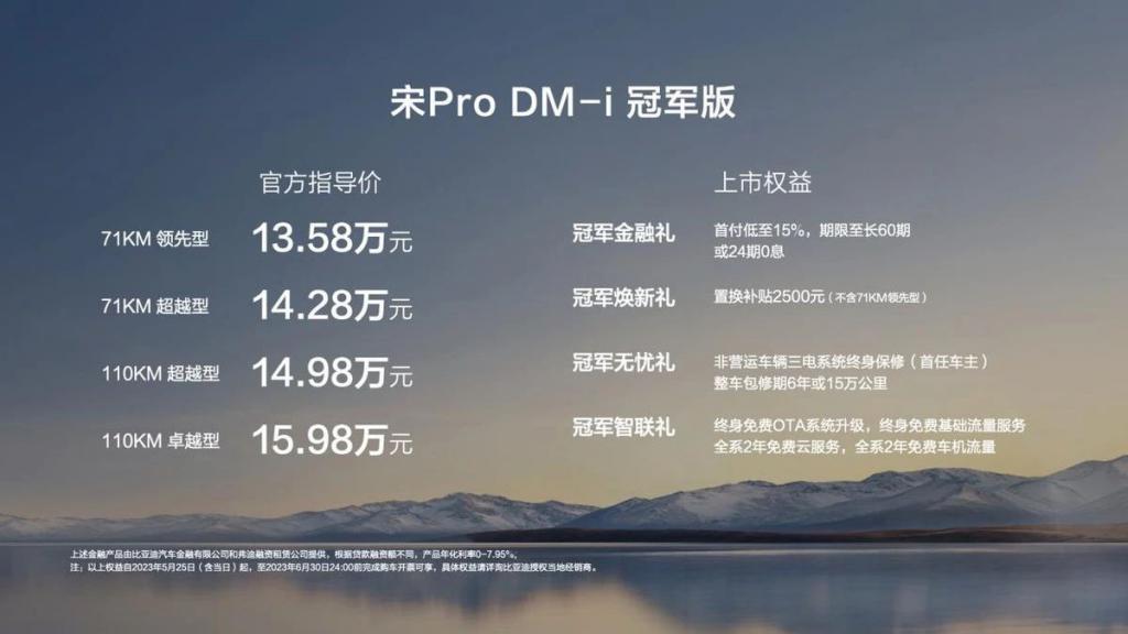 打出王炸！宋 Pro DM-i 冠军版入门 71KM，13.58 万元起